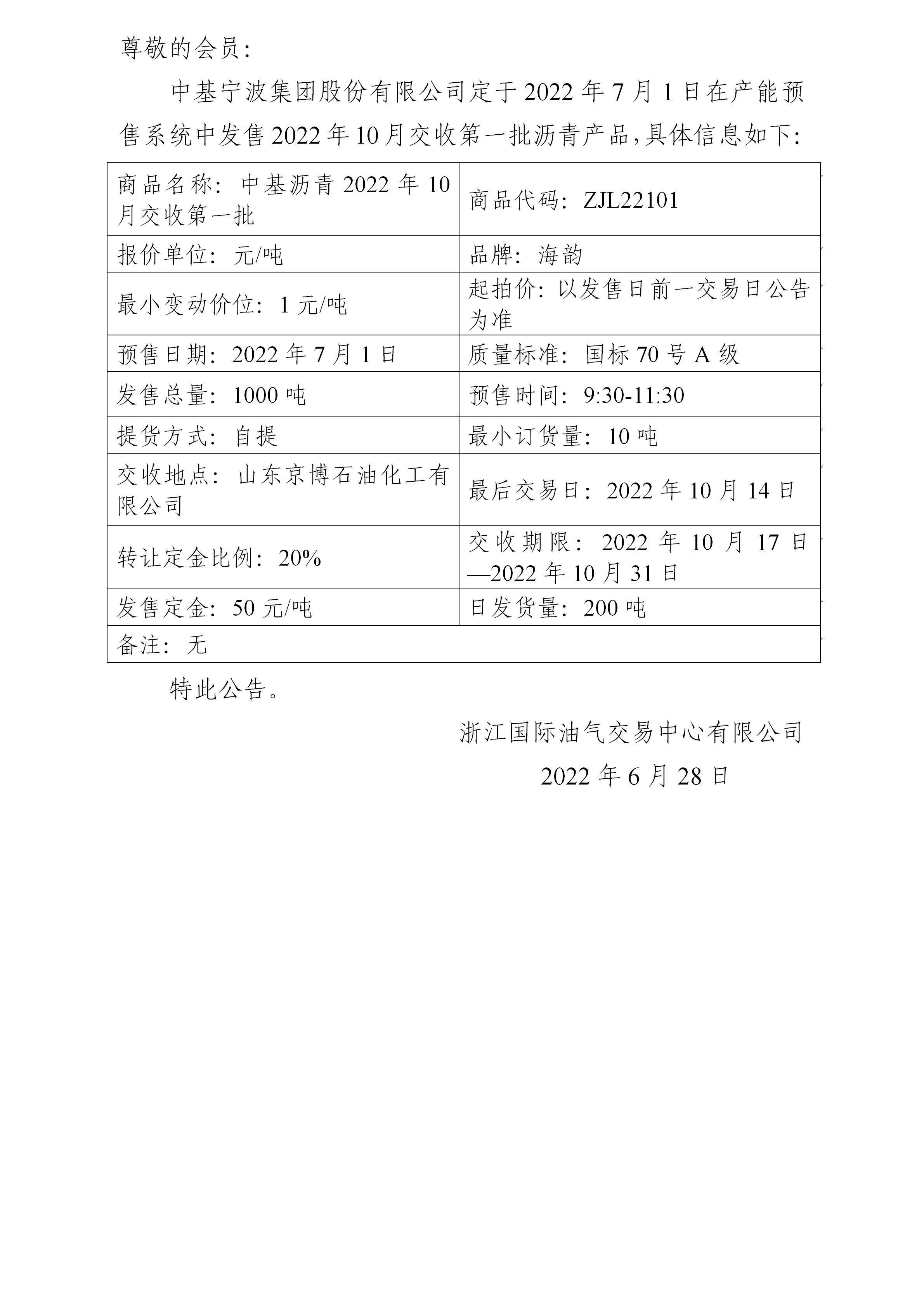 关于中基宁波集团股份有限公司预售2022年10月交收第一批沥青产品的公告_01.png