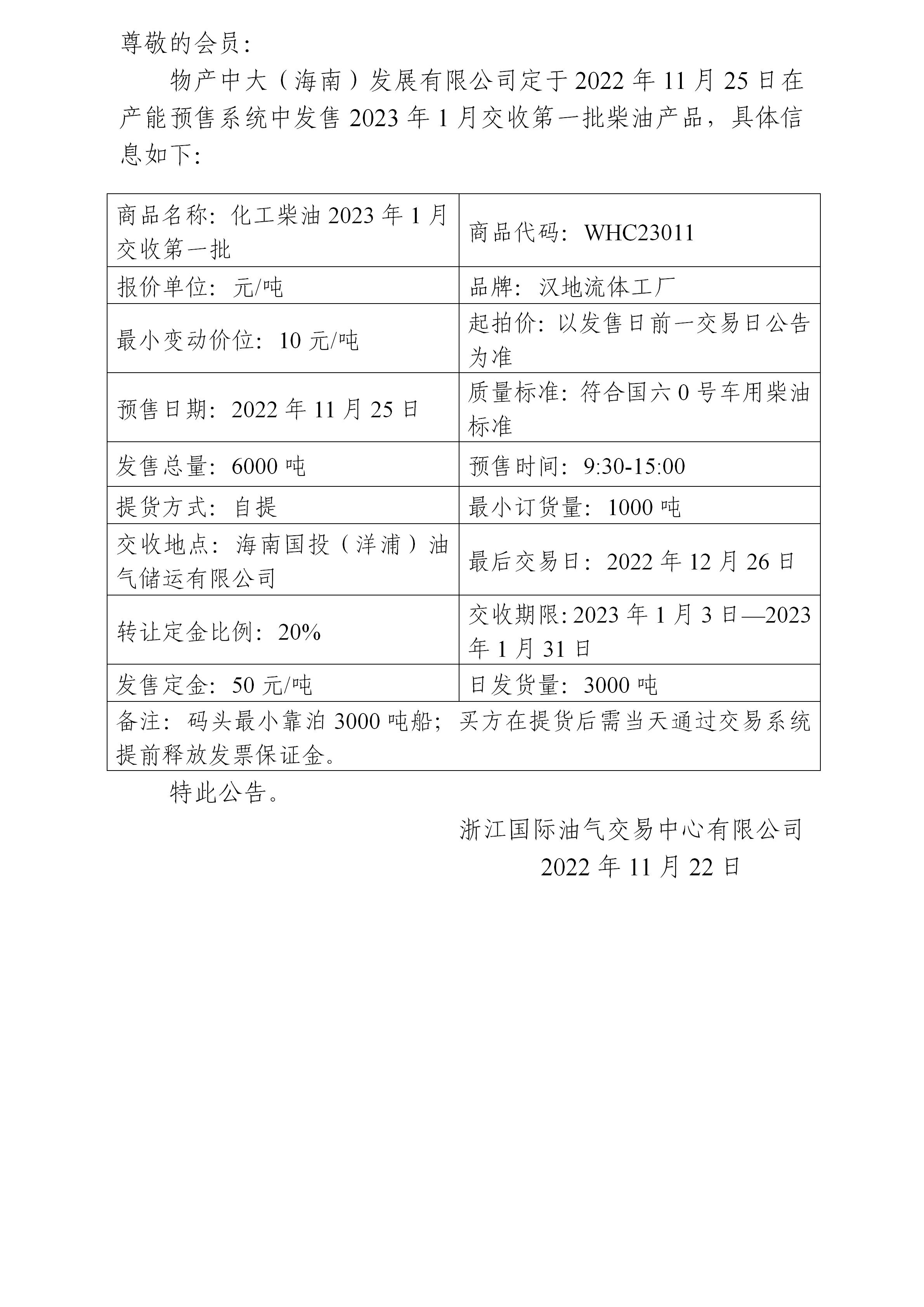 关于物产中大（海南）发展有限公司预售2023年1月交收第一批柴油产品的公告_01.jpg