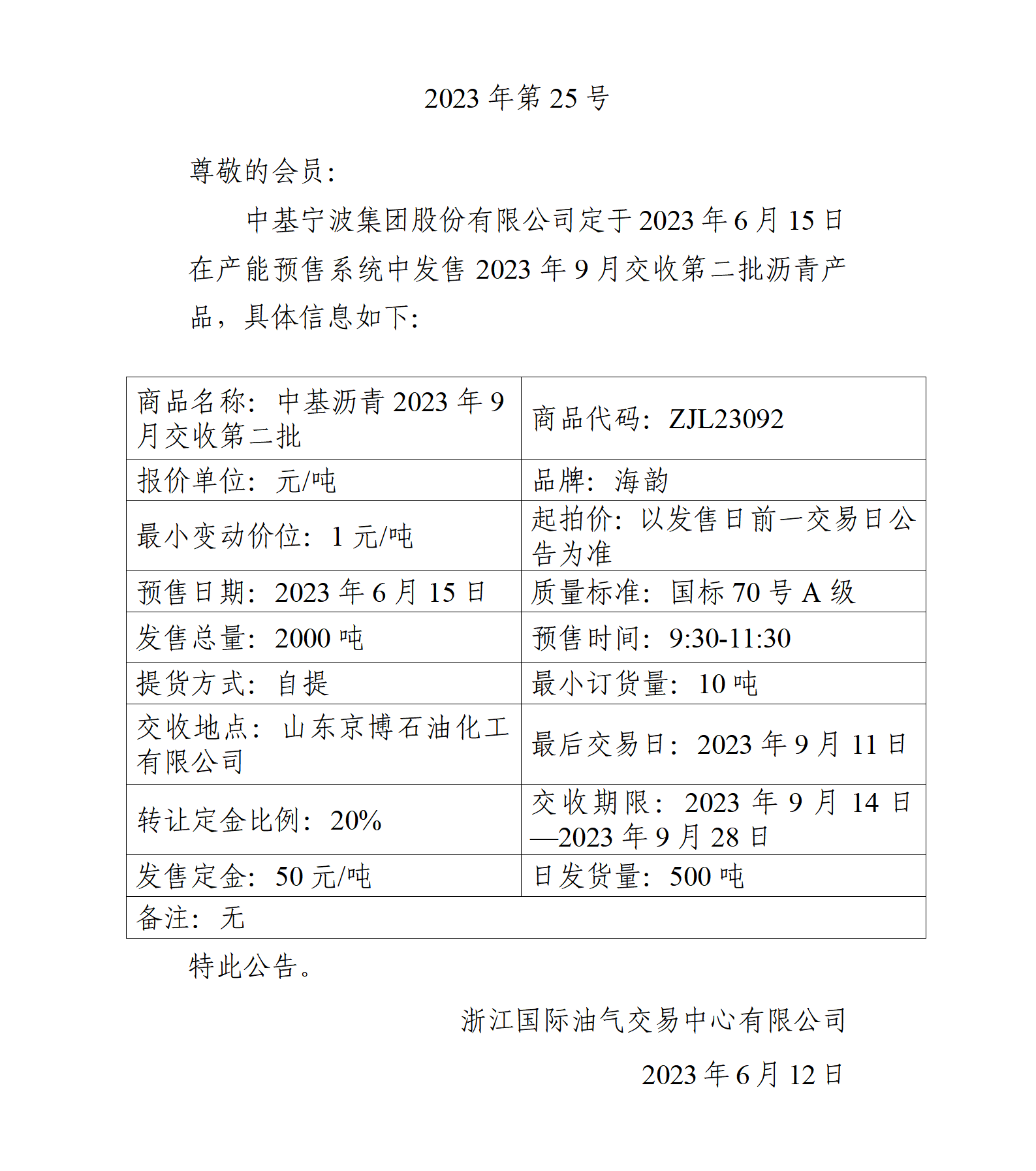 关于中基宁波集团股份有限公司预售2023年9月交收第二批沥青产品的公告_01.png