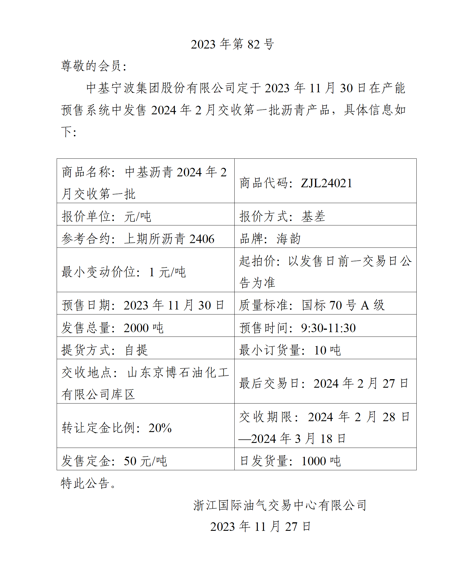 关于中基宁波集团股份有限公司预售2024年2月交收第一批沥青产品的公告_01.png