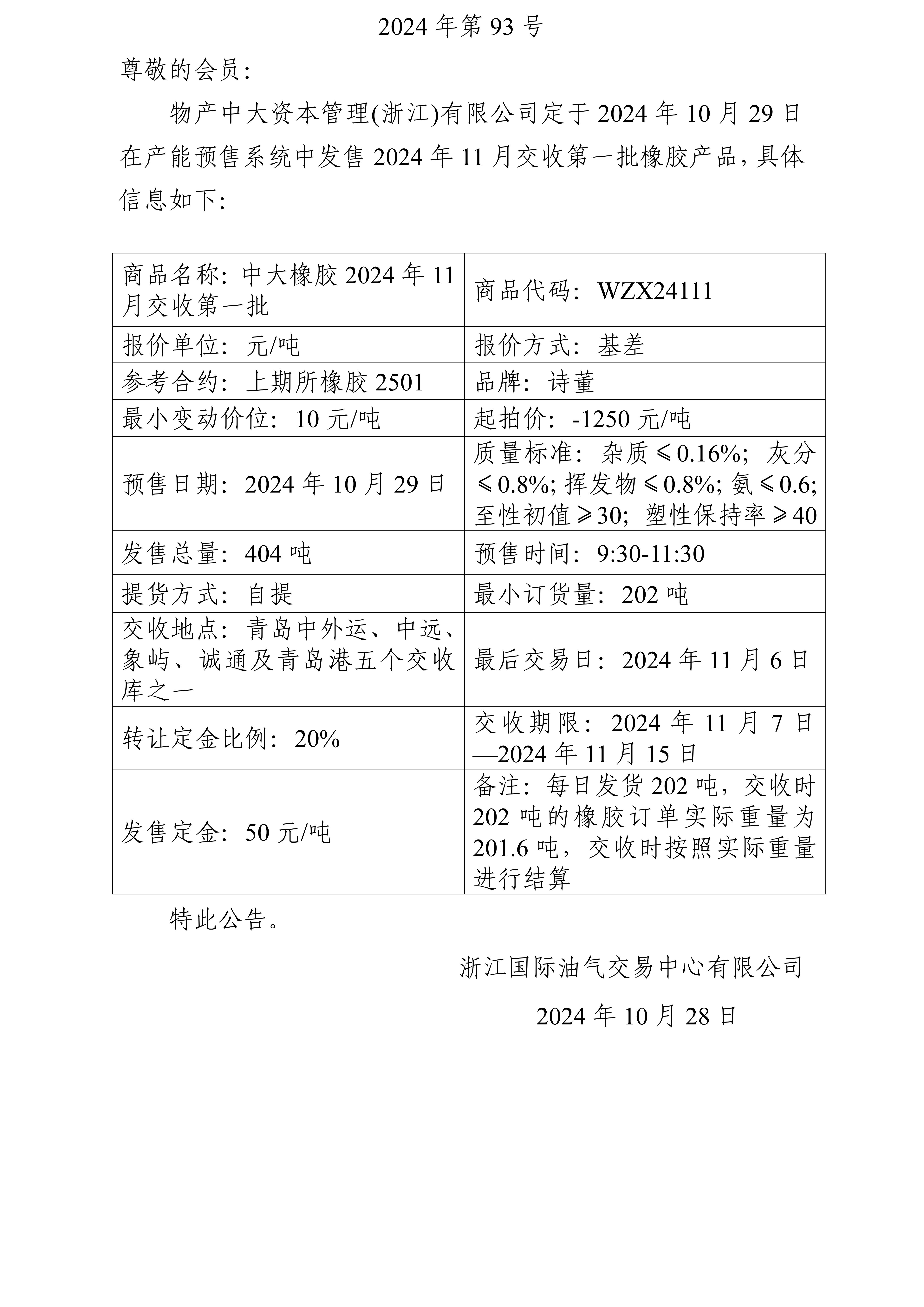 关于物产中大资本管理(浙江)有限公司预售2024年11月交收第一批橡胶产品的公告_01.jpg